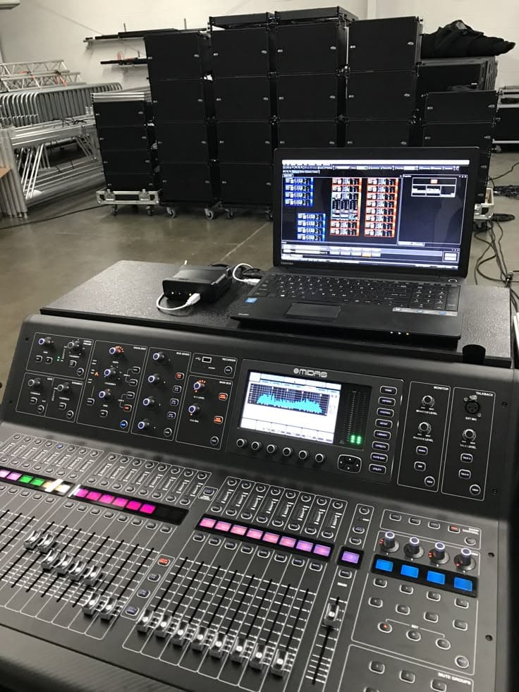 Professional sound system setup for concert